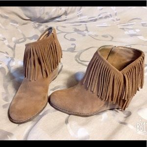 Leather fringe booties by Lucky Brand sz8